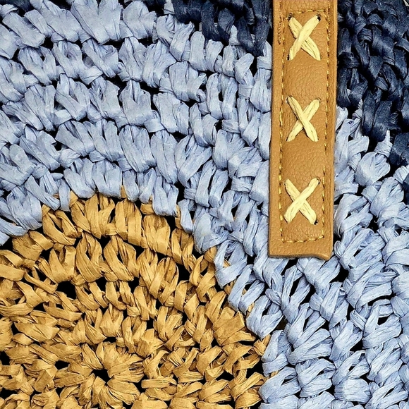 🆕Boho Chic Coastal Style Navy Round Straw Shoulder Bag with Lining & Zip Pocket - Picture 12 of 12